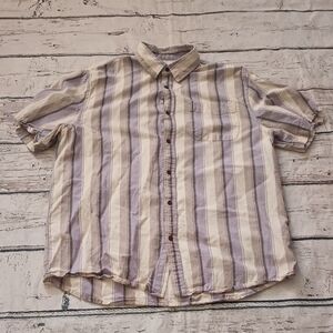 Katin Men's Blue Gray Striped Cotton Linen Blend Button Up Shirt L